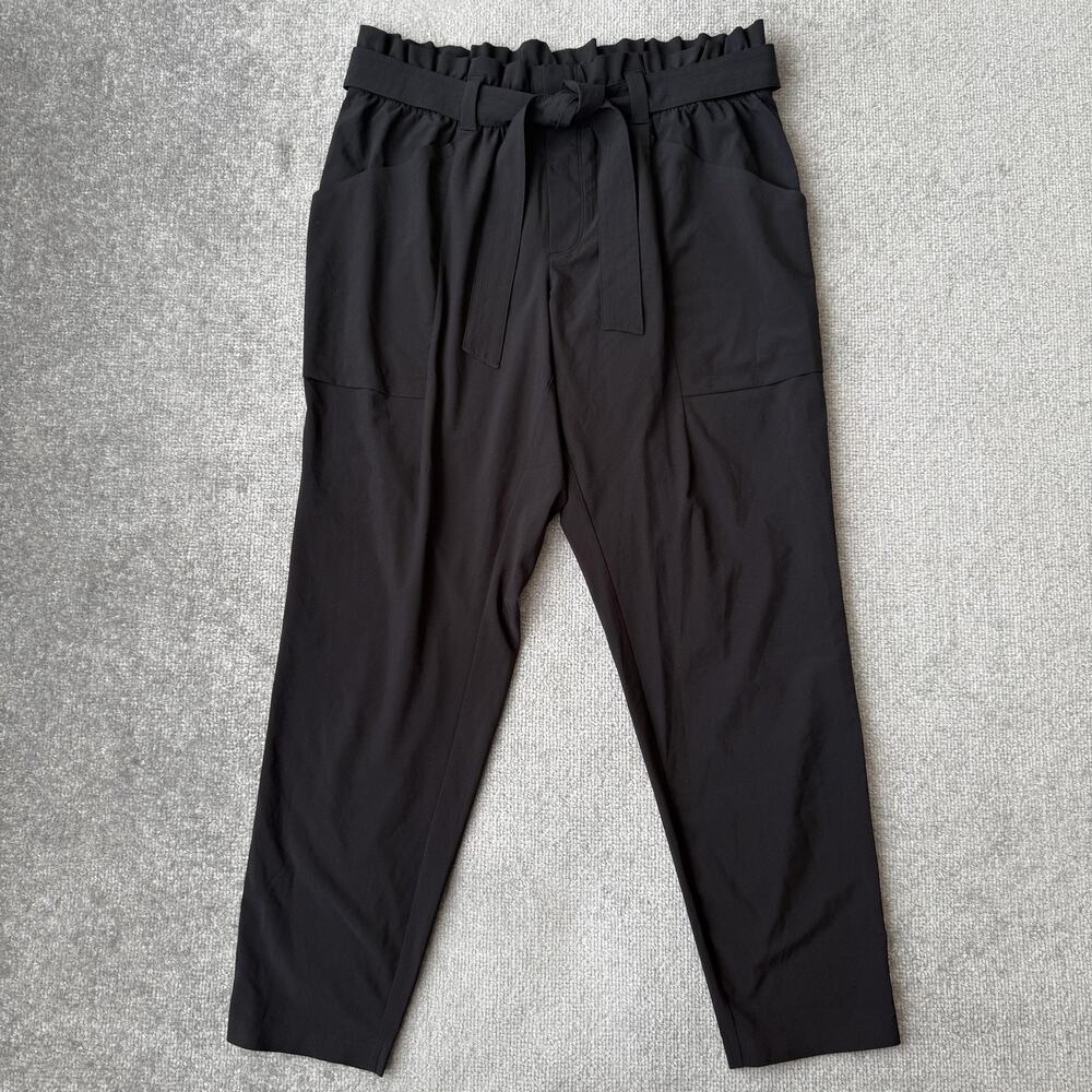 Athleta Pants Womens 12 Black Paperbag Waist Tie Belt Tapered Stretch Pockets